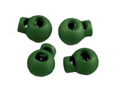 4 runde Kordelstopper - 15 x 19 mm - für Kordeln mit max. 5 mm Durchmesser - dunkelgrün