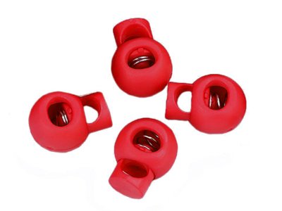4 runde Kordelstopper - 15 x 19 mm - für Kordeln mit max. 4 mm Durchmesser - rot