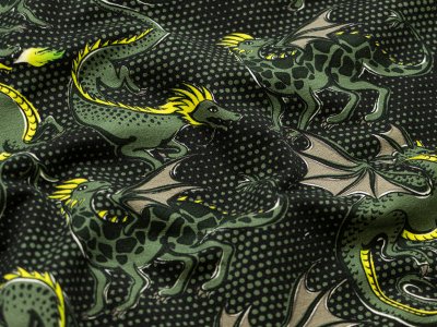 French Terry Swafing Mystic Dragons by Steinbeck - Drachen auf Schuppenoptik - schwarz