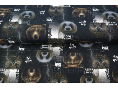  French Terry Digitaldruck - Waldtierfreunde - schwarz
