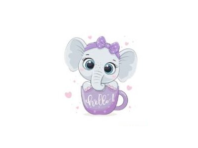 Transfer-Applikation zum Aufbügeln ca. 20,0 cm x 17,9 cm - Elefant in Kaffeetasse