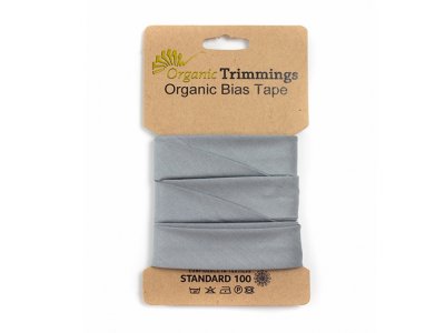 Popeline Organic Cotton Schrägband/Einfassband gefalzt 20 mm Breit x 5 Meter Coupon - uni grau