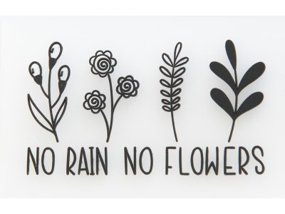 Jessy Sewing Gummi-Label - "No Rain No Flowers" - transparent