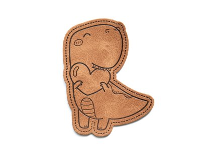 Jessy Sewing Kunstleder-Label mit aufgedruckter Nähnaht "Dino with Heart" - braun