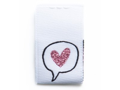Jessy Sewing Webetiketten Label Mittelfaltung mit Glitzer "Bubbleheart Glitter" - weiß