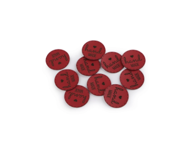 Applikationen/Label aus ökologischem Kunstleder ca. 30 mm - Handmade - weinrot