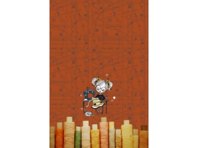 Jersey Digitaldruck Stenzo Sewing PANEL ca. 60 cm x 50 cm - Mädchen mit Nähmaschine - terrakotta