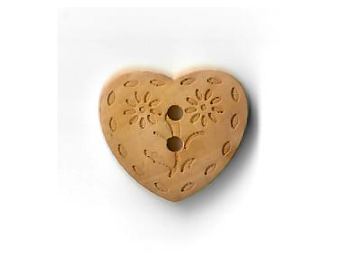 Knopf aus 100% Holz in Herzform 23 mm - Blümchen - natur