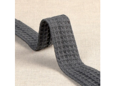Waffelpiqué Baumwolle Schrägband/Einfassband gefalzt 27 mm - uni dunkles grau
