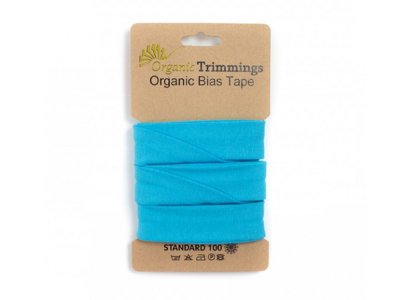 Jersey Organic Cotton Schrägband/Einfassband gefalzt 20 mm Breit x 3 Meter Coupon - uni türkis