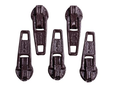 Slider / Zipper / Automatikschieber für Reißverschlüsse Größe 3 - Set 5 Stück dunkelbraun