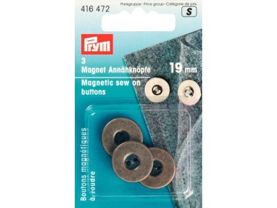 Prym 3 Magnet-Annähknöpfe 19 mm - altgoldfarben
