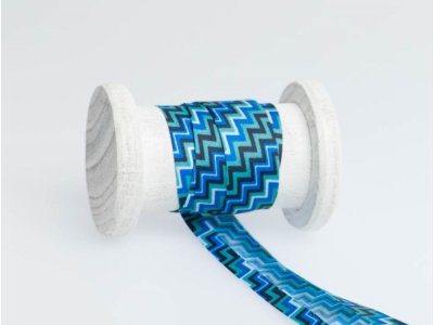 Schrägband Baumwolle 3m Stück, gefalzt 20mm  breit, Chevron blau