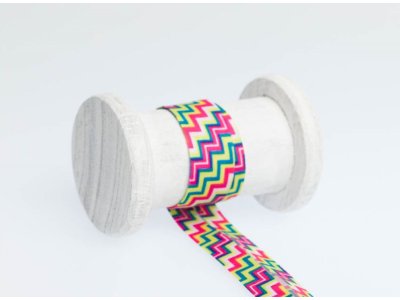 Schrägband Baumwolle 3m Stück, gefalzt 20mm  breit, Chevron pink-bunt