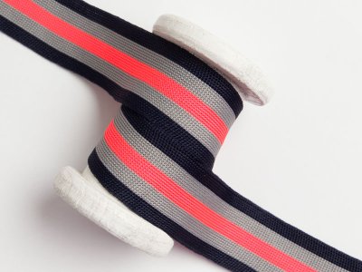 Ripsband/Galonband - Streifen - dunkles blau/grau/pink