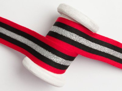 Hosenstreifen mit Glitzer  - Streifen - rot/silberfarben/schwarz