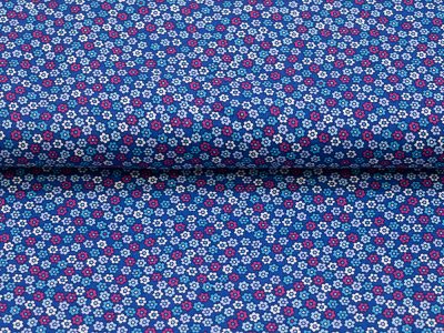 Webware Baumwolle Patchwork Quilters Combination - Gartenblumen - royalblau