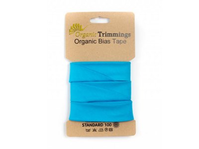Popeline Organic Cotton Schrägband/Einfassband gefalzt 20 mm Breit x 5 Meter Coupon - uni türkis