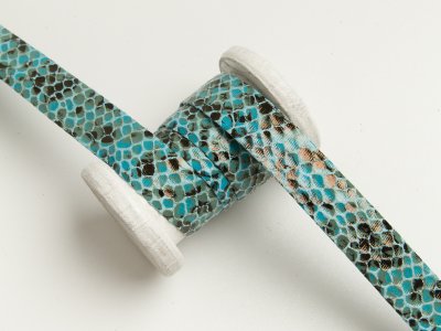 Einfassband/Falzband mit Foliendruck - Schlangenhaut - helles blau