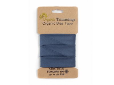 Popeline Organic Cotton Schrägband/Einfassband gefalzt 20 mm Breit x 5 Meter Coupon - uni jeansblau