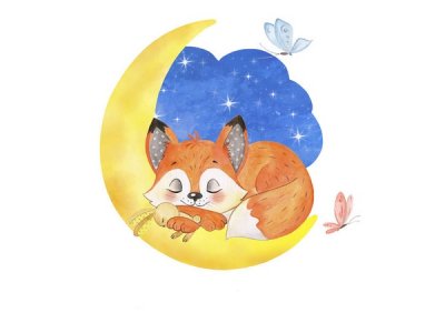 Transfer-Applikation zum Aufbügeln ca. 22,0 cm x 21,3 cm - schlafender Fuchs auf Mond