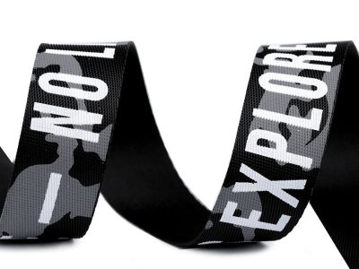Gurtband No Limits ca. 25 mm - Schriftzüge auf Camouflage - schwarz