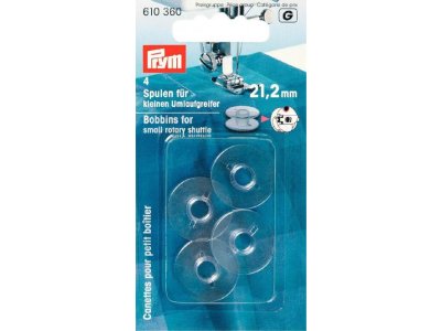 Prym 4 Nähmaschinen-Spulen für Umlaufgreifer 21,2mm x 9,2mm - transparent