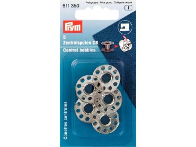 Prym 5 metallische Nähmaschinen-Spulen für CB Greifer 11,7mm - silberfarben