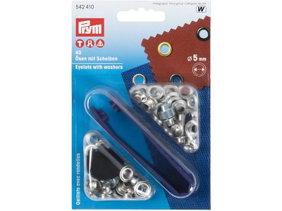 Prym Ösen mit Scheiben 5 mm 40 Stück für Bänder - silberfarben