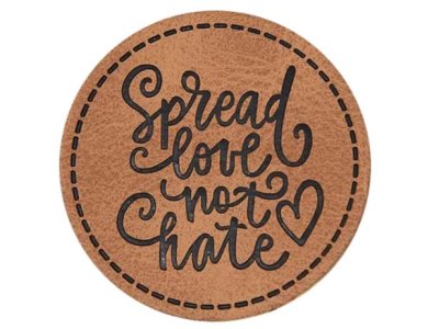 Jessy Sewing Kunstleder-Label mit aufgedruckter Nähnaht - "Spread love" - braun