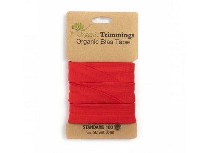 Jersey Organic Cotton Schrägband/Einfassband gefalzt 20 mm Breit x 3 Meter Coupon - uni rot