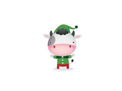 Transfer-Applikation Weihnachten zum Aufbügeln ca. 5,0 cm x 6,0 cm - Kuh als Wichtel