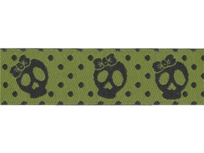 Webband "LOVELY SKULLS" SKULLS & DOTS v. Püppilotta grün