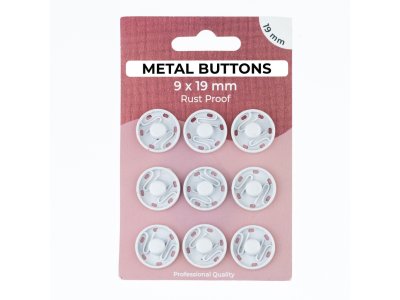 Metalldruckknöpfe Set mit 9 Stück 19 mm - uni weiß