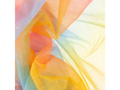Regenbogen-Tüll mit Glitzer - breite Streifen - multicolor/orange