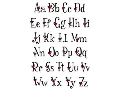 Transfer-Applikation zum Aufbügeln - ca. 20 cm x 29 cm - Alphabet mit Herzen