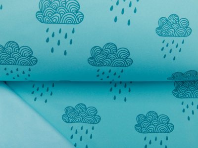 Softshell Jackenstoff Aquarell Gulf Stream - Regenwolken - mint
