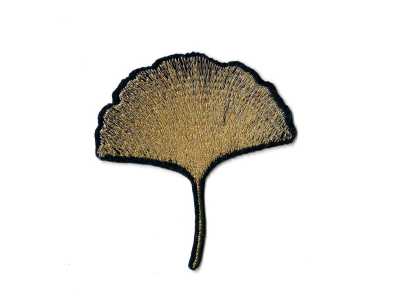Stick - Applikation zum Aufbügeln ca. 6,0 cm x 6,0 cm - glitzerndes Ginkgoblatt - schwarz-gold