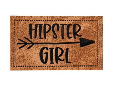 Jessy Sewing Kunstleder-Label mit aufgedruckter Nähnaht - "Hipster Girl" - braun