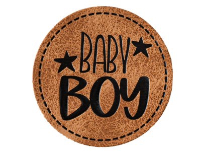 Jessy Sewing Kunstleder-Label mit aufgedruckter Nähnaht - "Baby Boy" - braun