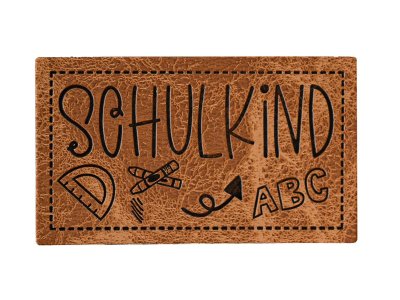 Jessy Sewing Kunstleder-Label mit aufgedruckter Nähnaht - "Schulkind" - braun