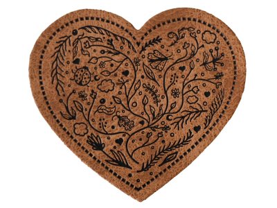 Jessy Sewing Kunstleder-Label mit aufgedruckter Nähnaht - "Flower Heart" - braun