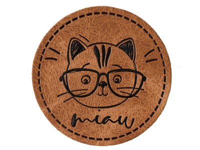 Jessy Sewing Kunstleder-Label mit aufgedruckter Nähnaht - "Miau" - braun