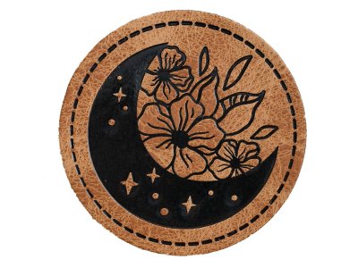 Jessy Sewing Kunstleder-Label mit aufgedruckter Nähnaht - "Moon Flowers" - braun