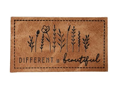 Jessy Sewing Kunstleder-Label mit aufgedruckter Nähnaht - "Different is beautiful" - braun