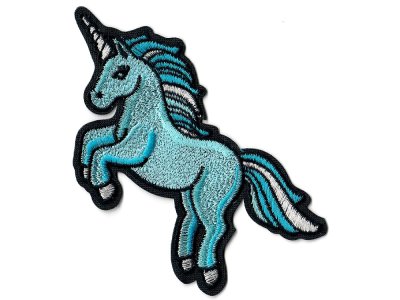 Applikation zum Aufbügeln ca. 8,5 cm x 12 cm - Einhorn - blau