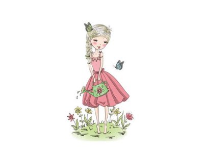 Transfer-Applikation zum Aufbügeln ca. 13,9 cm x 24,5 cm - kleines Fräulein im Garten