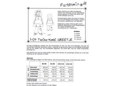 Papierschnittmuster Farbenmix Tunika - Kombi GREETJE - Mädchen