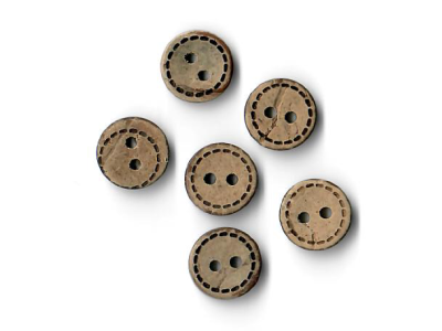 Runder Kokosnuss-Knopf - 6 Stück 13 mm - aufgedruckte Nähnaht - holzfarben