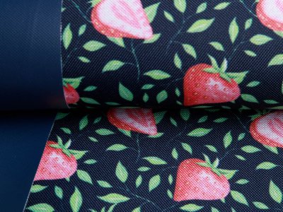 Beschichteter Canvas - fruchtige Erdbeeren - navy